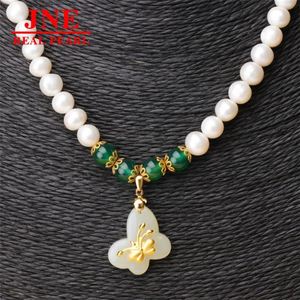 Natural Pearl Necklace Chalcedony Beads Hetian Gold Butterfly Pearl Necklace Mother's Gift for <strong>Elders</strong> Mother's Day - Product Image 4