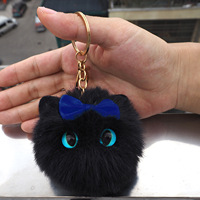 Porte-clés pendentif en peluche 3D en fausse fourrure de lapin, motif chat rose, mignon, dessin animé, fait main, logo et couleurs personnalisables, cadeau pour fille H*0090