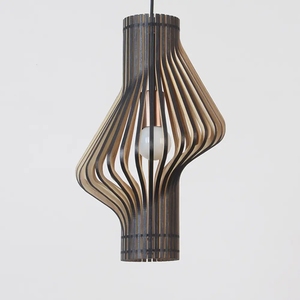 Lampe suspendue en bois à surface incurvée créative, luminaire artistique design, lampe de plafond suspendue pour cuisine, luminaire décoratif pour la maison - Product Image 3