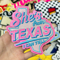 Parche Bordado Personalizado de 4 Pulgadas con Estrella de Texas y Brillo, Estilo Western, Termoadhesivo para Gorra de Camionero