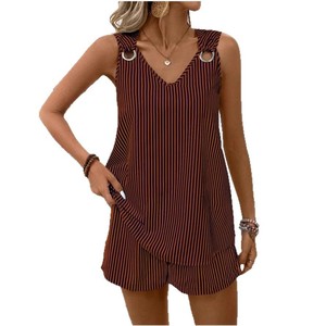 Nuova Collezione <span class=keywords><strong>Primavera</strong></span> Estate: Completo <span class=keywords><strong>Donna</strong></span> <span class=keywords><strong>Casual</strong></span> Senza Maniche con Dettagli Traforati, Tinta Unita, Moda Blusa e Pantaloni - Product Image 5