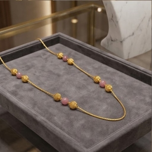 Collier Mala antique en argent 925 avec perles roses, longue chaîne traditionnelle, bijoux ethniques pour femmes, à porter au quotidien, cadeau de mariage - Product Image 3
