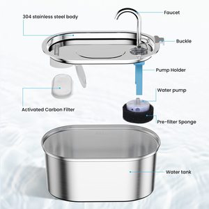 Fuente de agua para mascotas de acero inoxidable, grifo para fuente de agua para gatos, fuente de agua para mascotas para el hogar, gran capacidad de 2L - Product Image 2