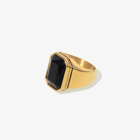 Klassische Herren Crystal Pearl Black Onyx Blank Siegelringe Edelstahl 18 Karat vergoldete Ringe für Herren