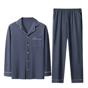 Conjunto de pijamas de bambú de lujo para hombres, ropa de descanso para adultos con costuras en contraste, ropa de dormir orgánica a juego para papá, impresión personalizada - Product Image 1