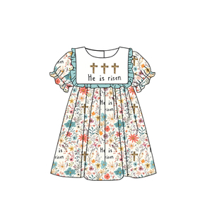 Preventa MOQ 5, Ropa de Moda Festiva con Estampado de Flores Cruzadas de Pascua para Niñas, Precio de Fábrica al por Mayor, Algodón Orgánico - Product Image 2