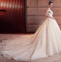 Robe de mariée NDB10376 Champagne, traîne, nouvelle collection automne, épaules dénudées, grande taille, style coréen, simple et élégante, robe de mariée