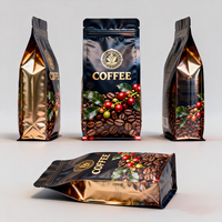 Sacs d'emballage en plastique biodégradable à fond plat, imprimés sur mesure, colorés, 250g, 8oz, 12oz, 1kg, pour café et grains de café