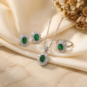 Nouvel ensemble de bijoux pour femme en acier inoxydable plaqué cuivre et platine, avec collier, boucles d'oreilles et bague, motif coquille ovale, vert, pour anniversaire et fête, idéal pour offrir - Product Image 5