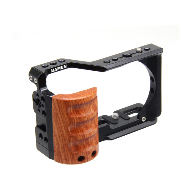 Camera Cage for Sony Alpha ZV-E10 with Wood Handle Full Cage with Wooden Hand Grip for Sony ZVE10