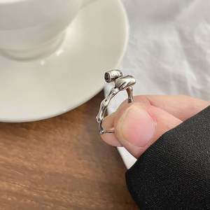 Vente en gros d'anneaux en argent sterling 925, style rétro, creux, à motifs moirés, bijoux cadeaux, non décolorant, ouverture réglable, anneau de doigt - Product Image 6