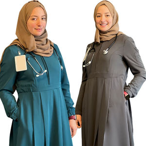 Abito da <span class=keywords><strong>infermiera</strong></span> musulmano modesto LOMW con hijab, maniche lunghe, uniforme scrub, polsini elastici, tasche nascoste - Product Image 1