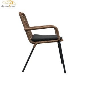 Kursi Makan lengan rotan aluminium, gaya pedesaan, Nordic santai, anyaman luar ruangan, kursi makan dengan sandaran tangan - Product Image 4