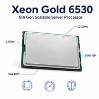 Baru untuk Prosesor Server CPU INT-E L Gold 6530 Original 32-Core 2.1GHz 270W TDP Generasi ke-5 Scalable SRMJG