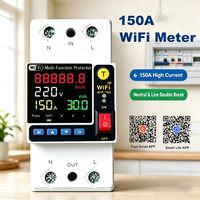 Module de protection de tension intelligent Tuya WiFi 150A avec double relais et reconnexion automatique contre les surtensions, sous-tensions et surcharges pour usage domestique CE