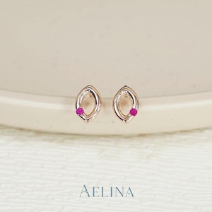 Pendientes de hoja mínima 9K oro rosa adornos de piedras preciosas genuinas joyería ligera elegante uso diario y regalo - Product Image 1