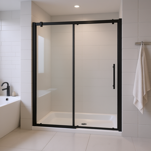 Puerta Corredera para Ducha de 56-60 Pulgadas de Ancho x 72 Pulgadas de Alto con Vidrio Templado de 1/4 de Pulgada, Acabado Negro Mate, Diseño Minimalista - Product Image 2