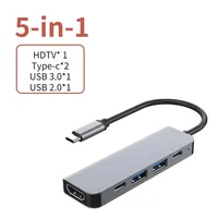 Hub Tipe-C 5-in-1 & Dock USB-C dengan Adaptor Multi-Fungsi USB 3.0 untuk Ponsel, PC, dan Mac