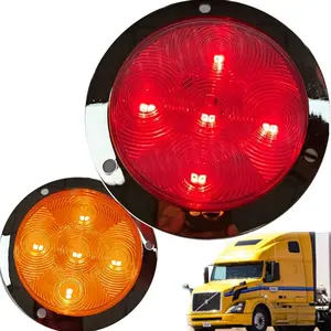 10-30V 4" Strobe Red Amber Round Flash LED para Camiones Rear Brake Stop Light for Truck trailer Hot sale in Mexico Chile Peru