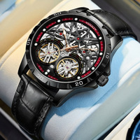 Montre mécanique automatique squelette pour homme, bracelet en cuir véritable, cadran lumineux ajouré, montre-bracelet sport pour homme, personnalisable OEM