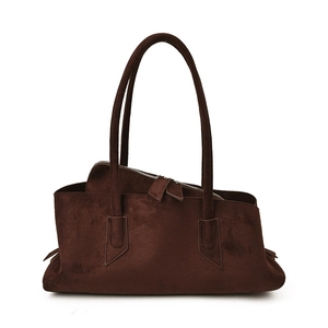 Borsa Tote in finta pelle scamosciata di forma irregolare da donna con cerniera a due vie smerigliata semplice borsa a tracolla francese Chic - Product Image 2