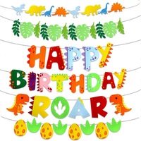 Guirlande de lettres fluorescentes Joyeux Anniversaire Dinosaure, guirlande non tissée qui brille sous lumière noire UV pour fête d'anniversaire dinosaure pour enfants