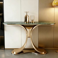 Table d'entrée en métal haut de gamme de luxe léger avec plateau en pierre microcristalline, design moderne et minimaliste, démontable, pour salon et appartement