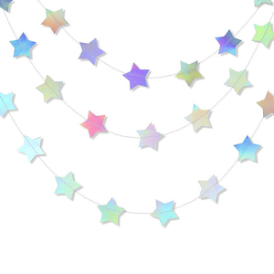 Decoraciones iridiscentes para fiesta, <span class=keywords><strong>guirnalda</strong></span> de puntos de círculo de estrellas, papel holográfico metálico de doble cara, banderín de <span class=keywords><strong>banderines</strong></span> para fiesta - Product Image 1