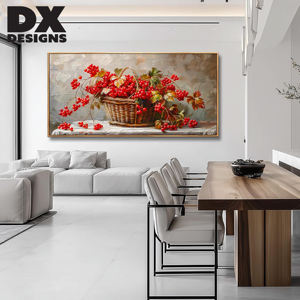DX Designs Dipinto su Tela Personalizzato 24x36, <span class=keywords><strong>Arte</strong></span> Moderna Minimalista per Soggiorno, Dipinto Decorativo a Mano con Frutta Rossa e Fiori - Product Image 5