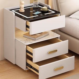 Bàn cạnh giường ngủ thông minh ModHomi, ngăn kéo, mặt kính <span class=keywords><strong>2</strong></span> đèn, sạc không dây USB, tích hợp nhạc, chất liệu gỗ. - Product Image 2