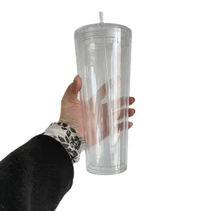 Hoa Kỳ Kho Miễn Phí Vận Chuyển Trống 24Oz Tuyết Globe Đôi Tường Rõ Ràng Acrylic Cốc Lạnh 24Oz Acrylic Tumbler Cho DIY Vinyl