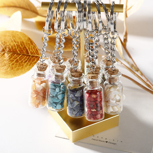 New Drift Bottle Keychain Wish Bottle Natural Crystal Stone Decoration Key Chain Jewelry Key Ring Car Holder Bag Pendant Gift