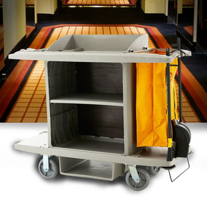 Chariot de nettoyage en plastique 149x53x125cm, semi-fermé, 4 roues, pour usage hôtelier et ménager - Product Image 1