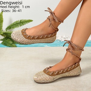 Zapatos planos de ballet retro con cordones y diseño hueco, zapatos transpirables casuales para el día a día - Product Image 1