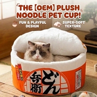 Lit pour chat en forme de bol de ramen japonais, mignon et moelleux, en peluche douce, nid douillet et chaud pour animaux de compagnie, fournitures pour animaux