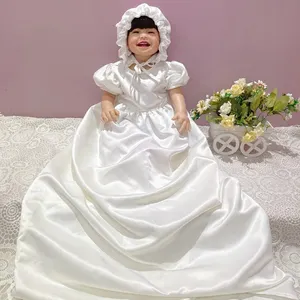 High Quality Boutique Soft long white baby gown baptism dress for christening