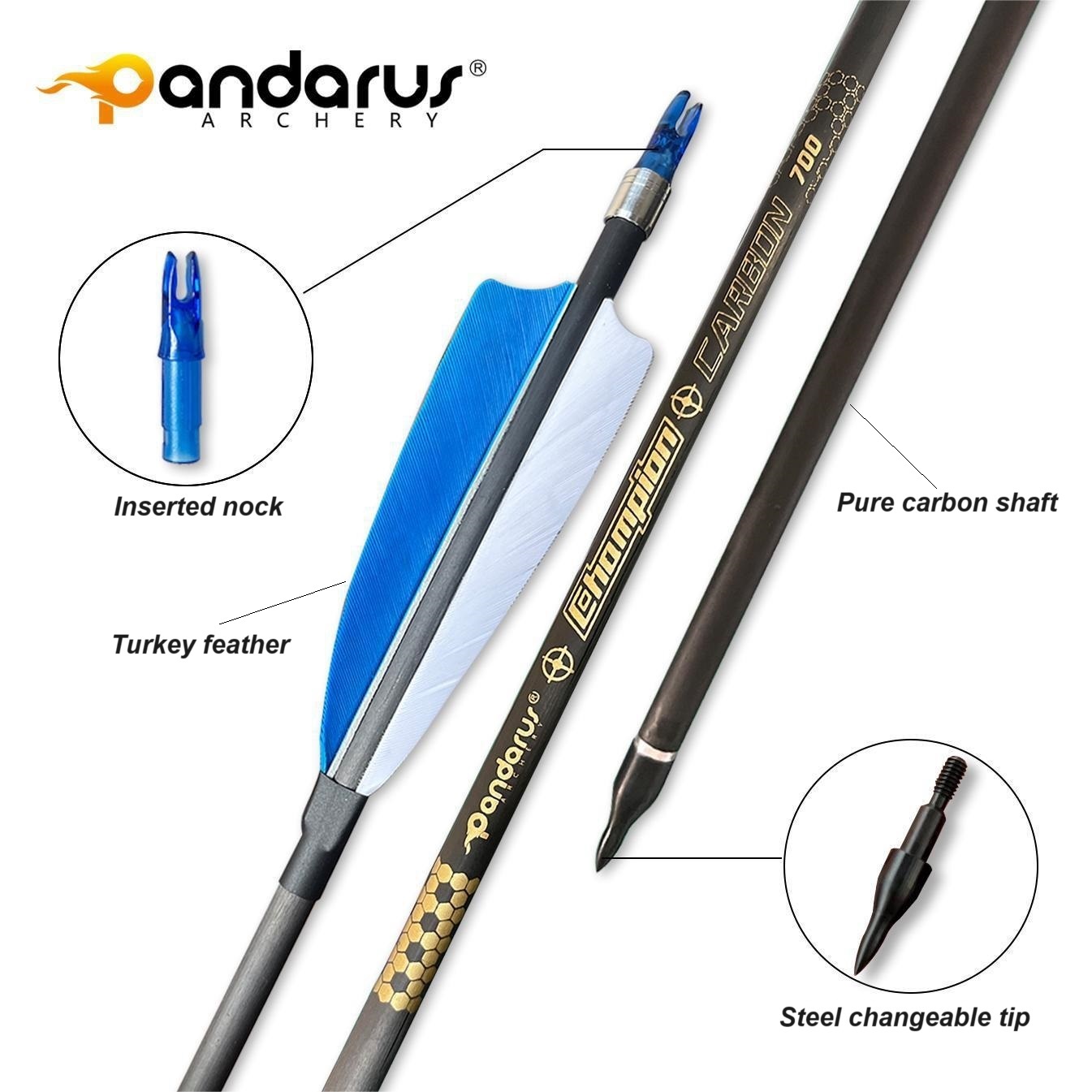 Flèches Carbone Pur SP300-800 Pour Arc Chasse - Plumes - Longueur 85,9 Cm - Neuf