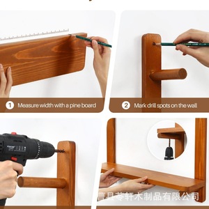 Two-tier wooden <b>wall</b>-<b>mounted</b> <b>shelf</b> for kitchen spice jars and solid wood bathroom cosmetic organizer. - Product Image 2