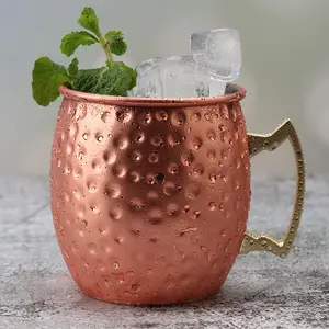 Gelas Tembaga 18 Oz Cangkir Mule Moscow dengan Pegangan Kuningan Lapisan Baja Antikarat Mug Tembaga Dipalu