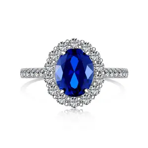 925 Sterling Silver Artificial Sapphire/Tanzanite/High Carbon Diamond/Zircon Ring for Women