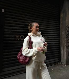 OEM Service Autumn 100% Cotton Heavyweight Oversize Causal Daily Wear Puff Print <strong>Women's</strong> <strong>White</strong> <strong>Hoodie</strong> and Sweatpants Set - Product Image 5