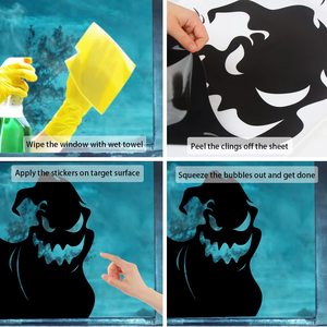 Thrilling réutilisable 4 feuilles géant effrayant monstre Silhouette Halloween fenêtre autocollants pour la maison porte d'entrée Halloween affiche - Product Image 4