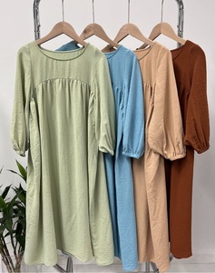 Robe longue musulmane <span class=keywords><strong>pour</strong></span> <span class=keywords><strong>jeunes</strong></span> filles de Dubaï, couleur unie, manches plissées élastiques, <span class=keywords><strong>pour</strong></span> l'automne et l'hiver - Product Image 5