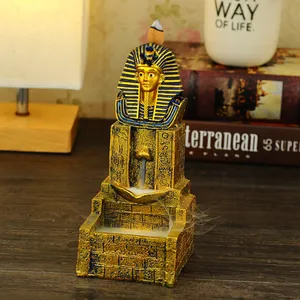 Encensoir à reflux de tête de pharaon égyptien doré, article encensoir rétro en résine synthétique, ornement artisanal, Statue de bouddha, décoration de la maison