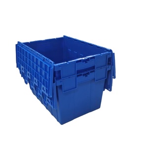 Warehouse Plastic Moving Crate Nestable Storage Attached Lid Containers Round Trip Tote Logistic Box for transport