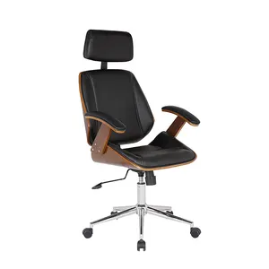 Popular high back ergonomic black PU leather wheels parts office chair