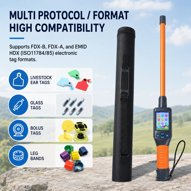 Handheld Stick Type Scanner 134.2kHz RFID Cow Microchip Ear Tag Horse Animal Tag Reader ABS Material ISO11784/85 Standard