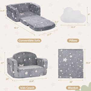 Sofá convertible para niños Giving Tree de 42.1 pulgadas en gris con diseño de estrellas, sofá plegable con almohada y manta para niños pequeños. - Product Image 1