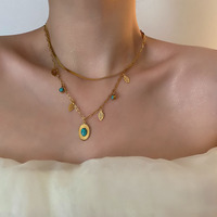 HOVANCI Accessoires en acier inoxydable Style océan Déclaration Double couche Turquoise Incrustation Feuille Pendentif Collier Chinois Magasin en vrac