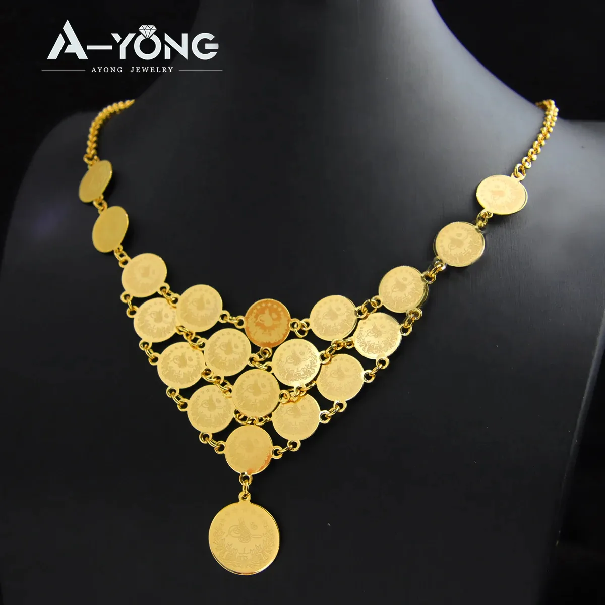 Хит продаж, роскошное ювелирное изделие, 18-каратное позолоченное турецкое ожерелье с монетами, модные аксессуары из Дубая, арабское Свадебное женское ожерелье оптом